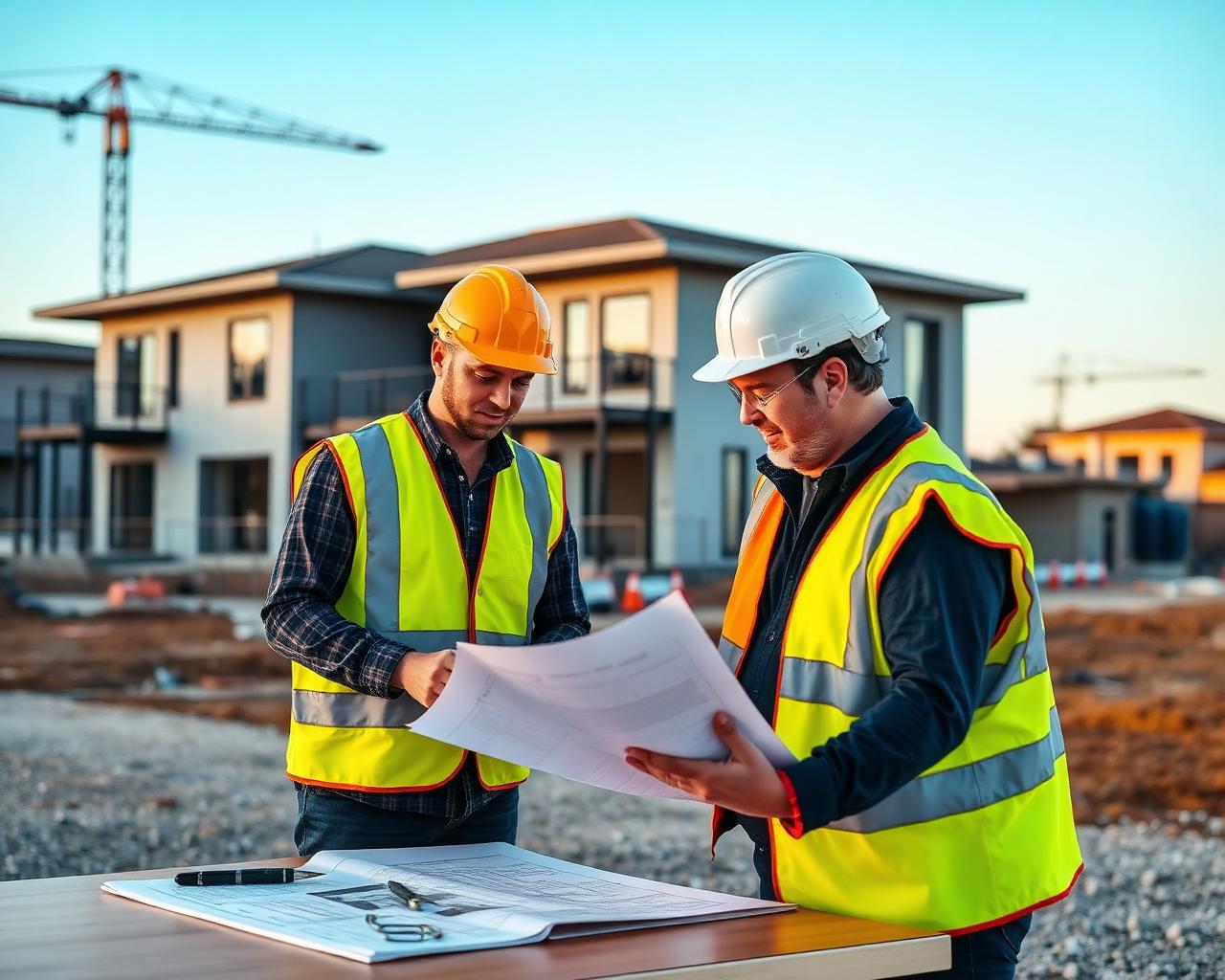 STC project managers reviewing blueprints on site
