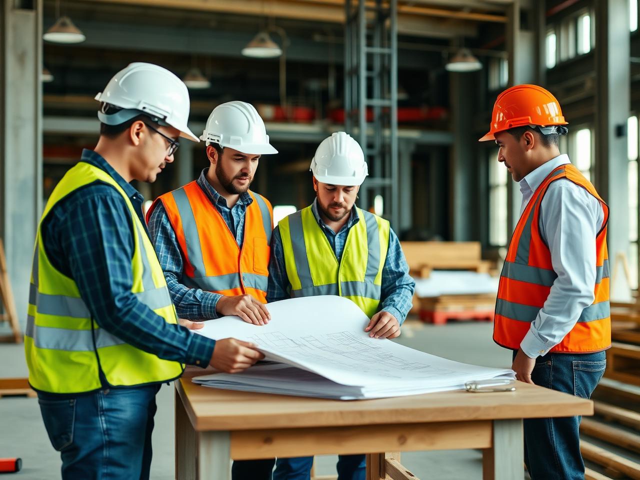 STC team reviewing blueprints on site